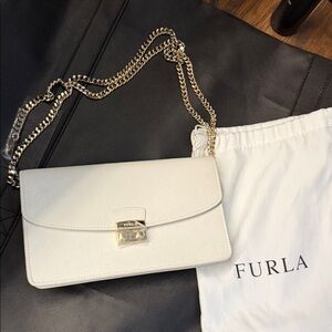 Furla Ivory Clutch with Gold Chain